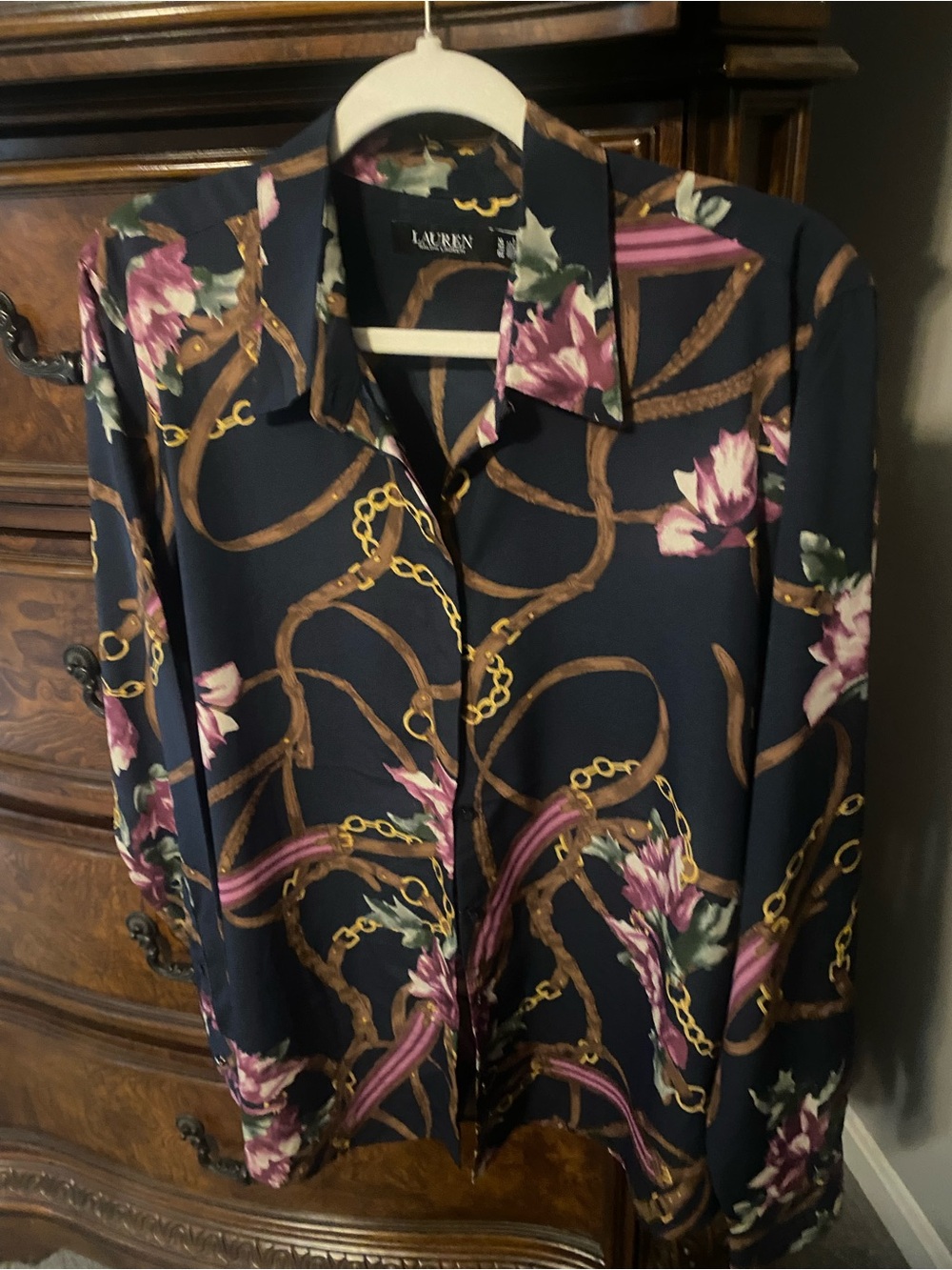 Lauren Ralph Lauren Floral Chain Print Button Down Blouse